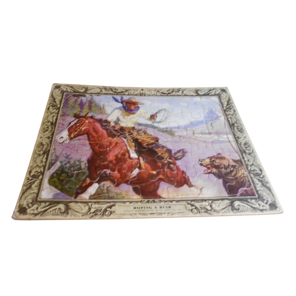 Vintage 1949 Jaymar Tray Puzzle Roping A Bear Cowboty Wild West Complete